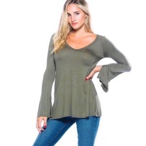 Bell Sleeve Olive Green Top NWOT